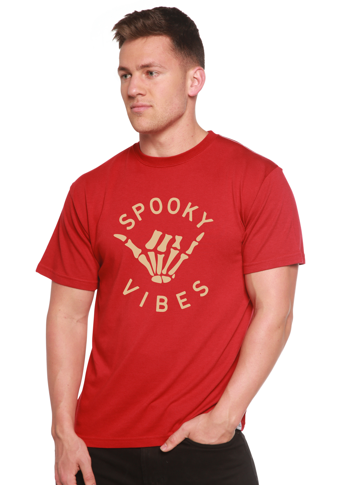 T-shirt à manches courtes en viscose de bambou et coton biologique pour homme - Motif "Spooky Vibes"