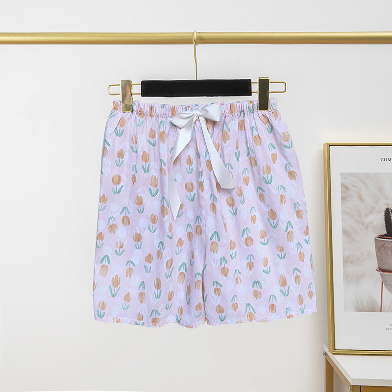 Pantalon de pyjama en soie de coton pour femme, short d'été fin et décontracté