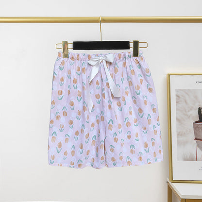 Pantalon de pyjama en soie de coton pour femme, short d'été fin et décontracté