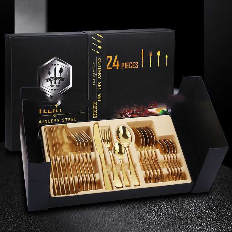 Juego de cubiertos de acero inoxidable en estuche de regalo