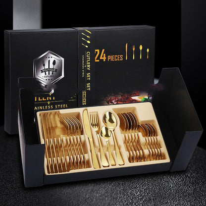 Juego de cubiertos de acero inoxidable en estuche de regalo