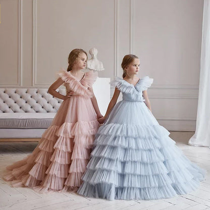 Fée Jupe Fille Poudre Robe Bleue Jupe Robe De Spectacle Petite Traîne