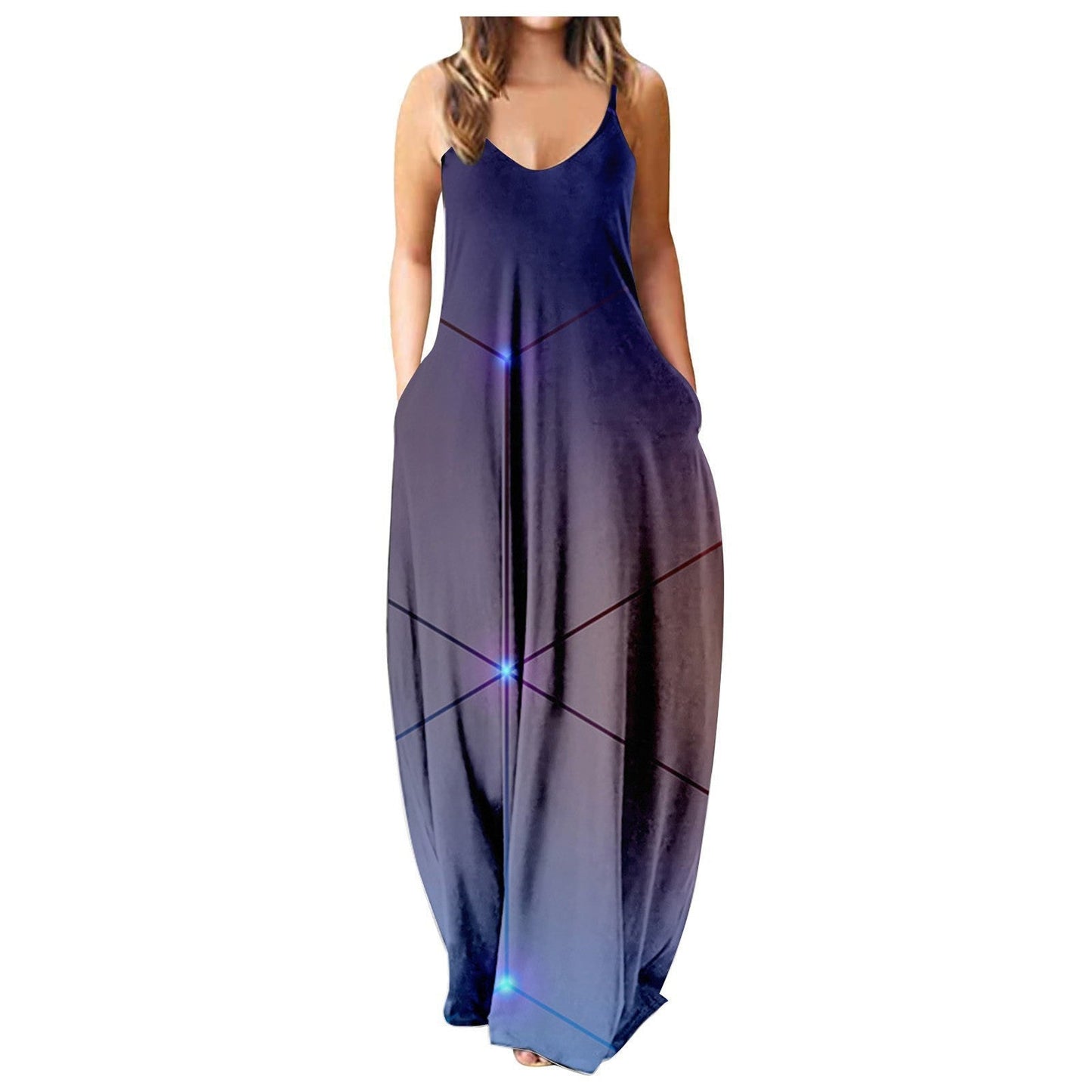 Vestido con tirantes frescos de verano, estampado digital estilo cara abstracta, elegante vestido de calle