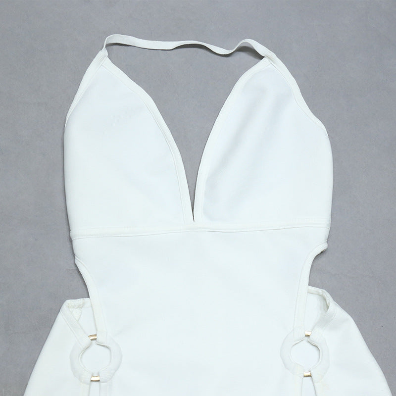 Vestido de Noche Blanco con Espalda en V Profunda para Mujer de Verano