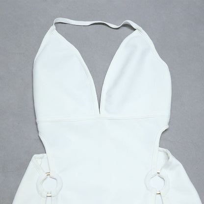 Vestido de Noche Blanco con Espalda en V Profunda para Mujer de Verano