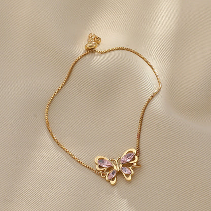 Affordable Luxury Fashion Pink Crystal Hollow Butterfly Bracelet