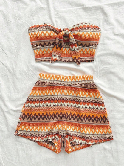 Women's Sexy 2pcs Set  Summer  Colorful Striped Elastic Suitable For Vacation And Daily Travel