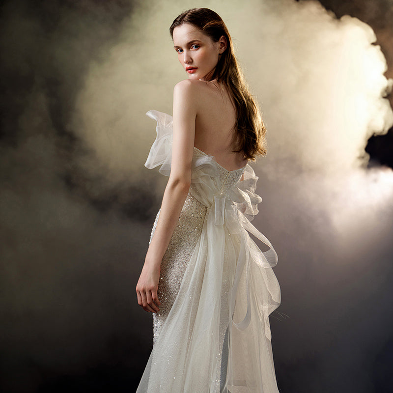 Vestido de Noche de Novia con Cola de Pez y Bra de Boda