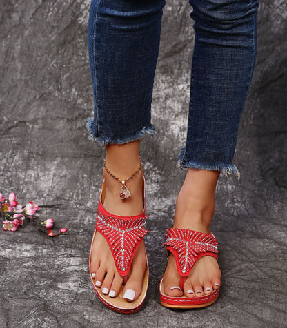 Plus Size Women's Shoes Rhinestone Wedge Slippers