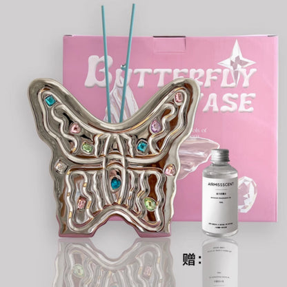 Silver Electroplated Aromatherapy Diffuse Butterfly Flower Arrangement Vase
