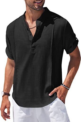 Henley Linen Men’s Beach Shirt – Short Sleeve Summer Top | S–XXL