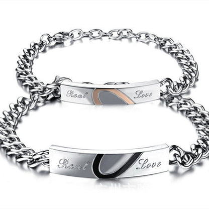 Fashion Love Black Rose Gold Peach Heart Couple Bracelet