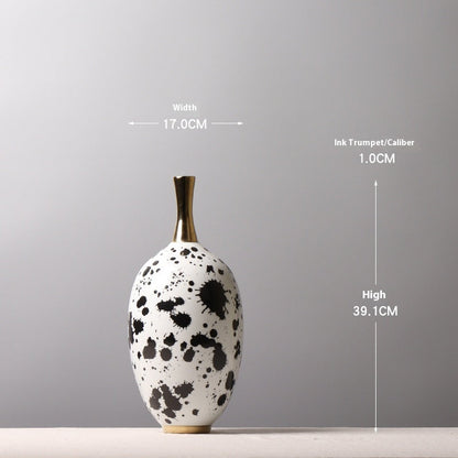 Chinese Ceramic Vase Splash-ink Color Matching Long Neck Flower Device