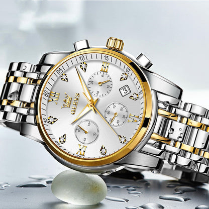 Montres Homme de Luxe, Chronographe en Acier Inoxydable, Étanche, Quartz, Date, Cadran Bleu, Relogio Masculino