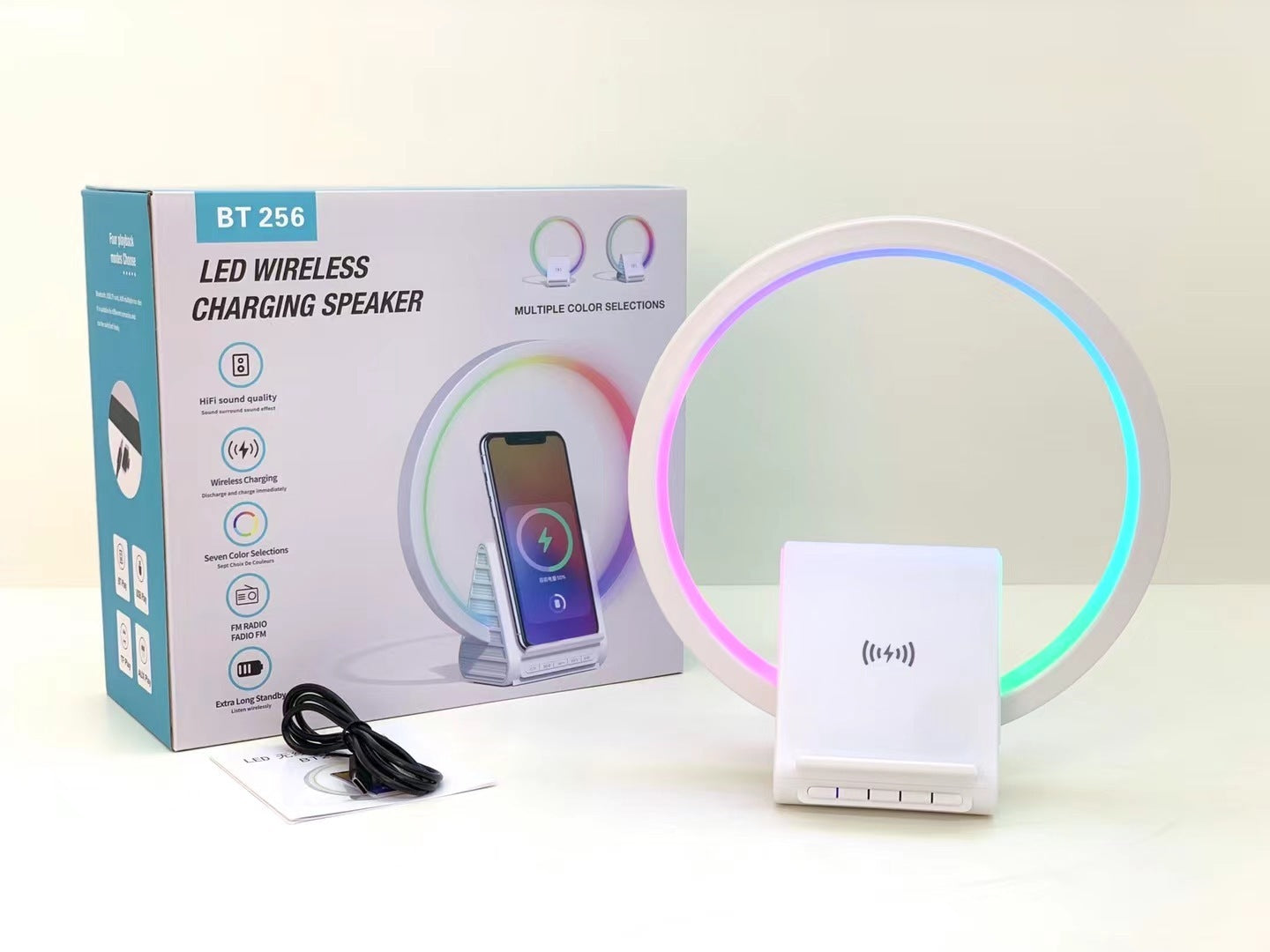 Haut-parleur Bluetooth intelligent avec lumière d'ambiance et chargeur sans fil 15W