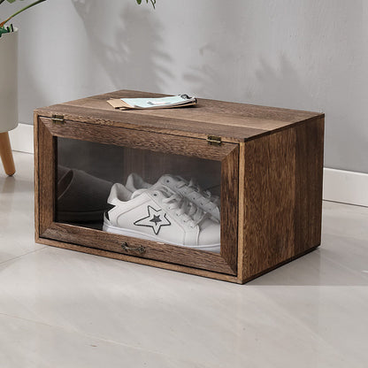 Caja de almacenamiento de zapatos de madera maciza, a prueba de polvo, con tapa transparente