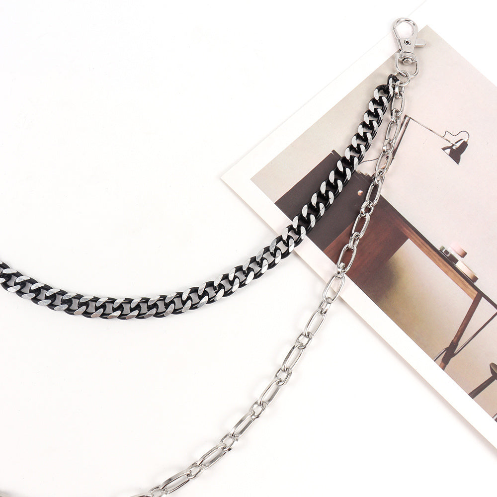New European And American Punk Style Personality Double Pants Chain Men And Women Black And Silver Mixed Simple Chain Hip-hop Jeans Decoration