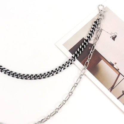 New European And American Punk Style Personality Double Pants Chain Men And Women Black And Silver Mixed Simple Chain Hip-hop Jeans Decoration
