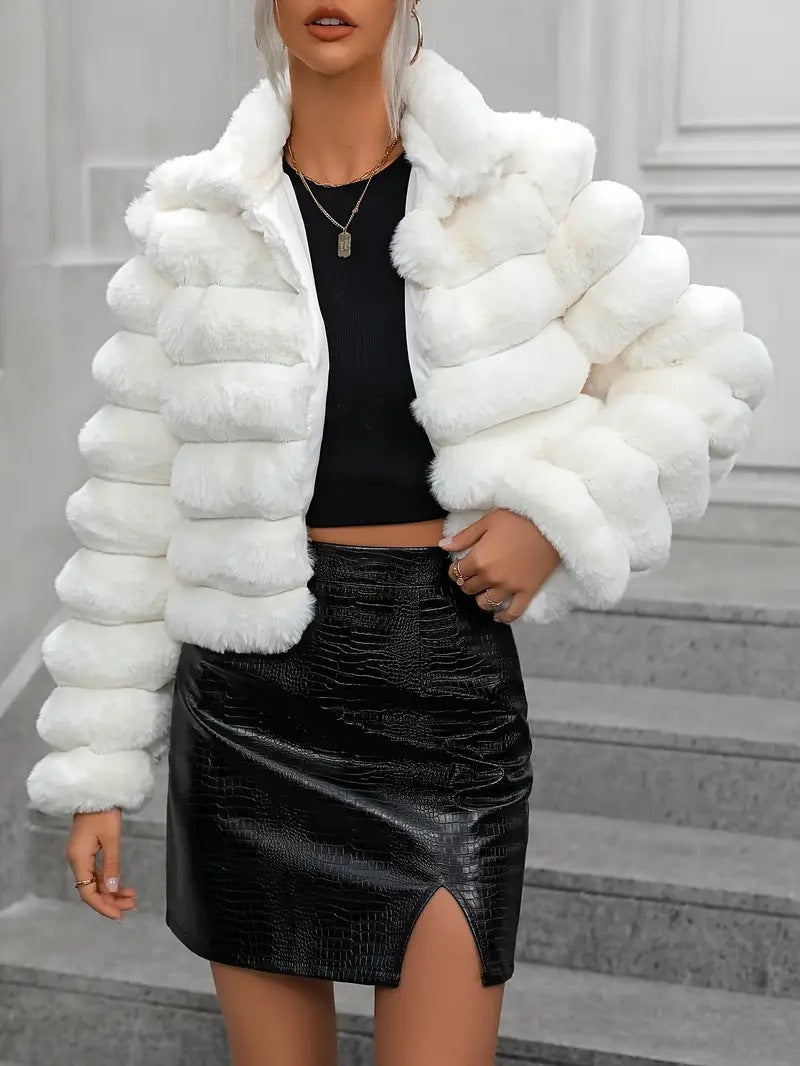 Manteau court femme en fausse fourrure automne et hiver