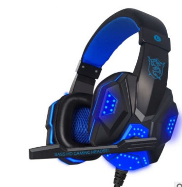Casque de jeu Pu mind pc780 noir bleu pour ordinateur, casque d'écoute YY avec micro, lumières bleues et noires