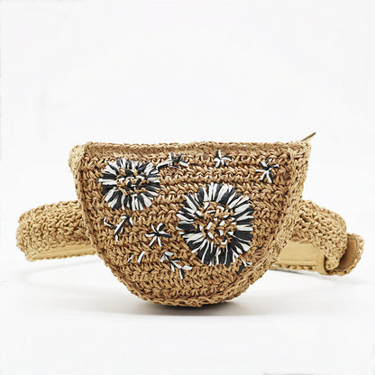 Flower Straw Waist Pack men women can be fitted with mobile phone keys purse women bag