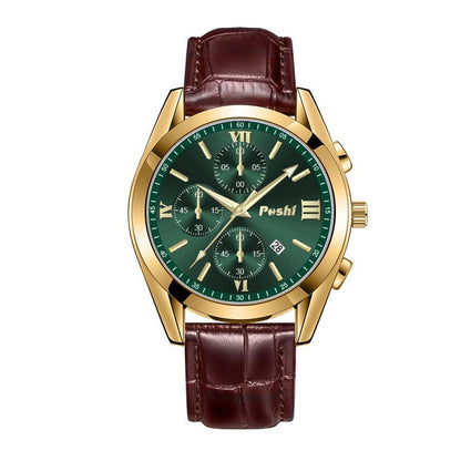 Fashion Men's Quartz Watch High-end Business Waterproof Watch Genuine Leather