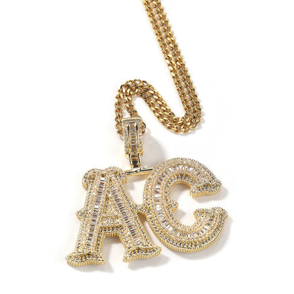 Collier Alphabet Hip Hop Entièrement Sertie de Diamants avec Lettres Pointues Rock Candy