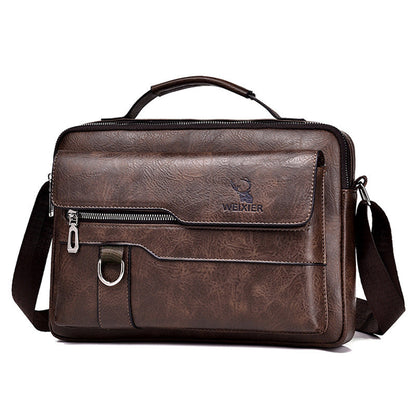 Popular Men's Messenger Bag One Shoulder Retro Business Backpack PU Leather Flaps Crossbody Bags Business Flap Male Solid Travel Bag