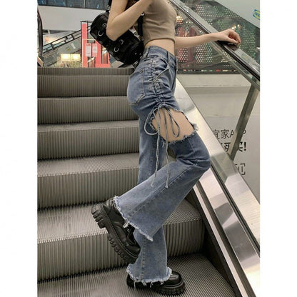 Rope-pumping Waist Slimming Design Sense Hot Girl Micro-flared Pants