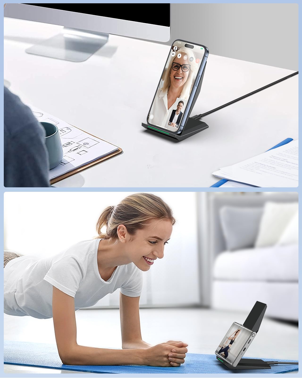 Support de chargement sans fil - Compatible avec iPhone 17 17 Air 16 15 14 Pro et Samsung Galaxy