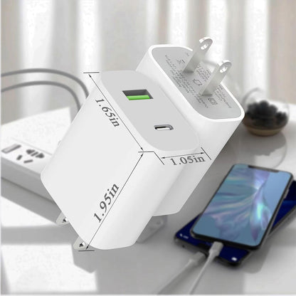 USB-C Charger Block 20W - Dual Port Type-C Wall Charger Fast Charging Power Adapter