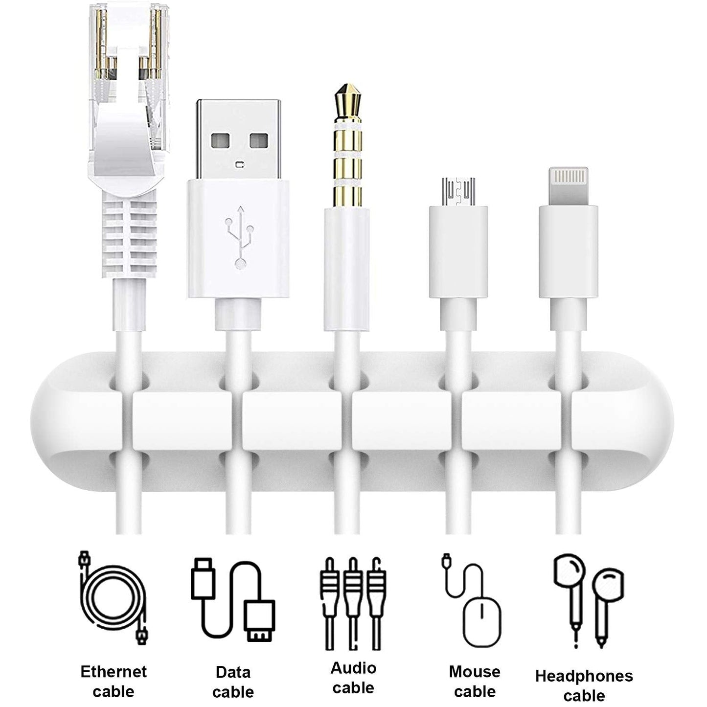 Clips Cord Organizer 2 Pack — White USB Cable Management Wire Holder for Desk, C