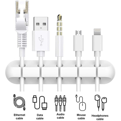 Clips Cord Organizer 2 Pack — White USB Cable Management Wire Holder for Desk, C