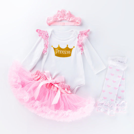 Crown Romper Puff Skirt Suit Long Sleeve Wing Romper Skirt