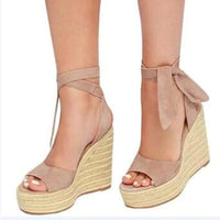 Sandalias de cuña de tacón para mujer de talla grande con cordones de comercio exterior
