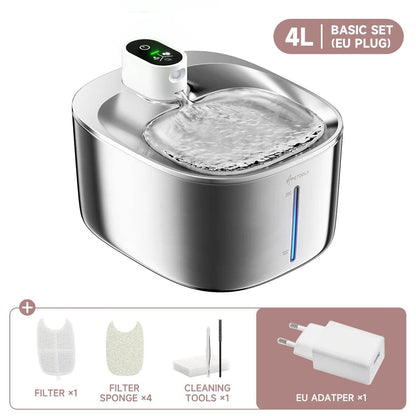 4L Wireless Cat Water Fountain - Auto Sensor Pet Drinking Fountain with Battery | Stainless Steel Cordless Water Dispenser for Dogs & Cats