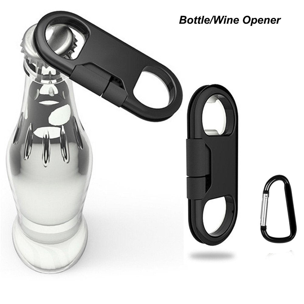 Lightning Keychain Charging Cable — Carabiner Bottle Opener Short Cable Gift, Bl