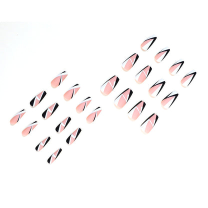 Wear Nail Finished Product Nail Stickers Black And White Simple Nail Geometry Nail Patch