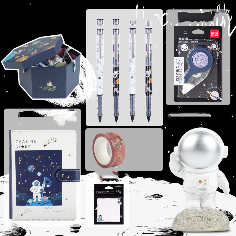 Set de regalo de papelería para exploración de la galaxia del universo, oferta de caja de regalo de cumpleaños, cuaderno de astronauta, agenda creativa