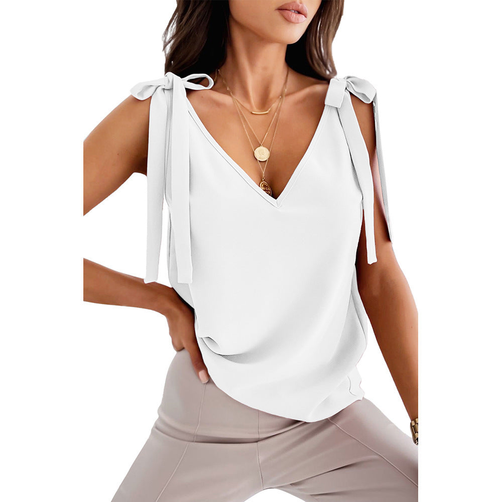 Bowknot Tie-Up Satin Camisole – Women’s V-Neck Tank Top | S–3XL