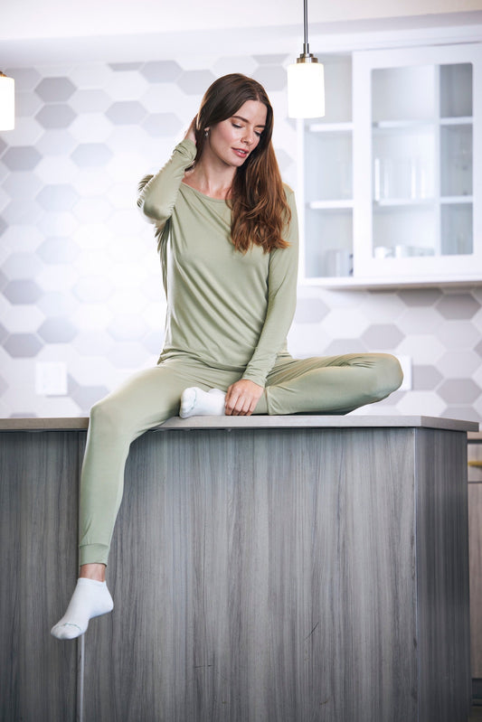 Ensemble de détente en bambou pour femme – Tee-shirt à manches longues et pantalon de jogging