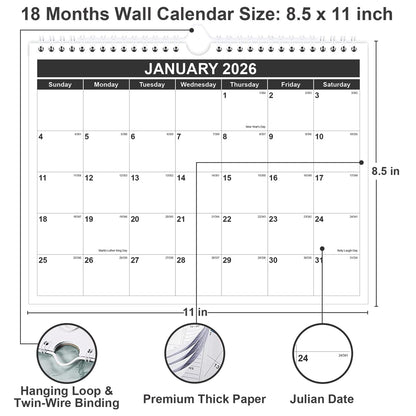 Monthly Wall Calendar (Jan 2026–Jun 2027) – 8.5” x 11” Spiral-Bound Hanging Plan