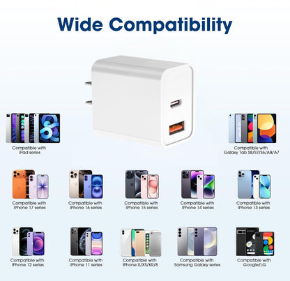 Charger Block For Iphone,20W Dual Port Fast Wall Charger,Usb C & Usb A Power Ada