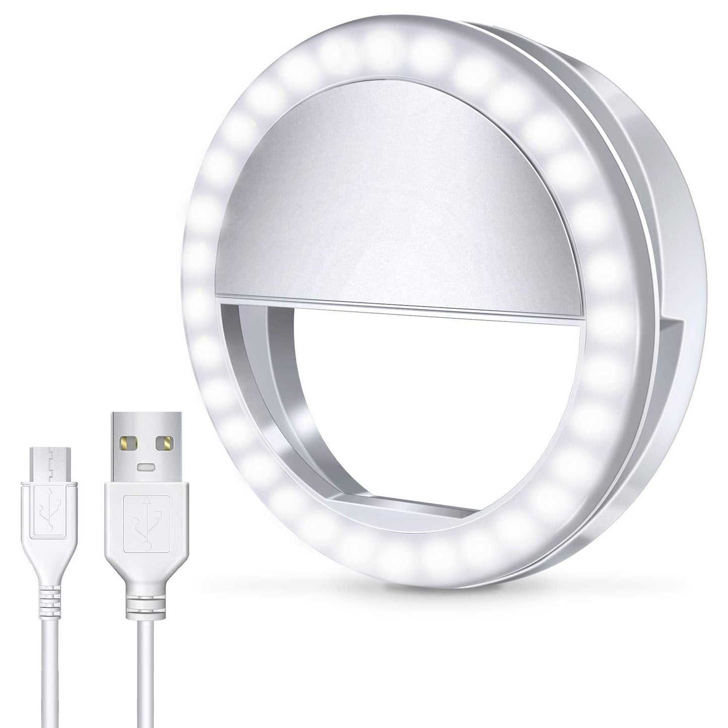Clip-On Ring Light Rechargeable - 36 LED Lights 3-Level Adjustable Brightness for Phones