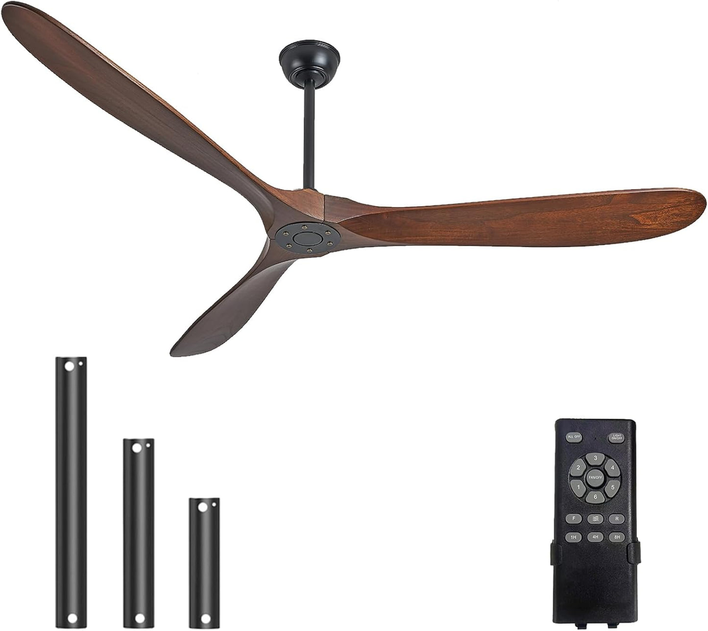 60 Inch Solid Wood Ceiling Fan 3-Blade DC Motor Remote