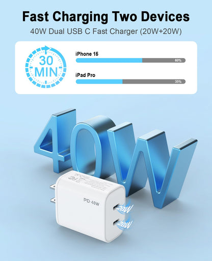 Usb C Charger Block, Igenjun Dual Usb-C Port Power Adapter - Phone Charger With