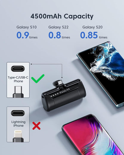 USB-C Power Bank 4500mAh - Small Portable Compact Phone Charger for Android