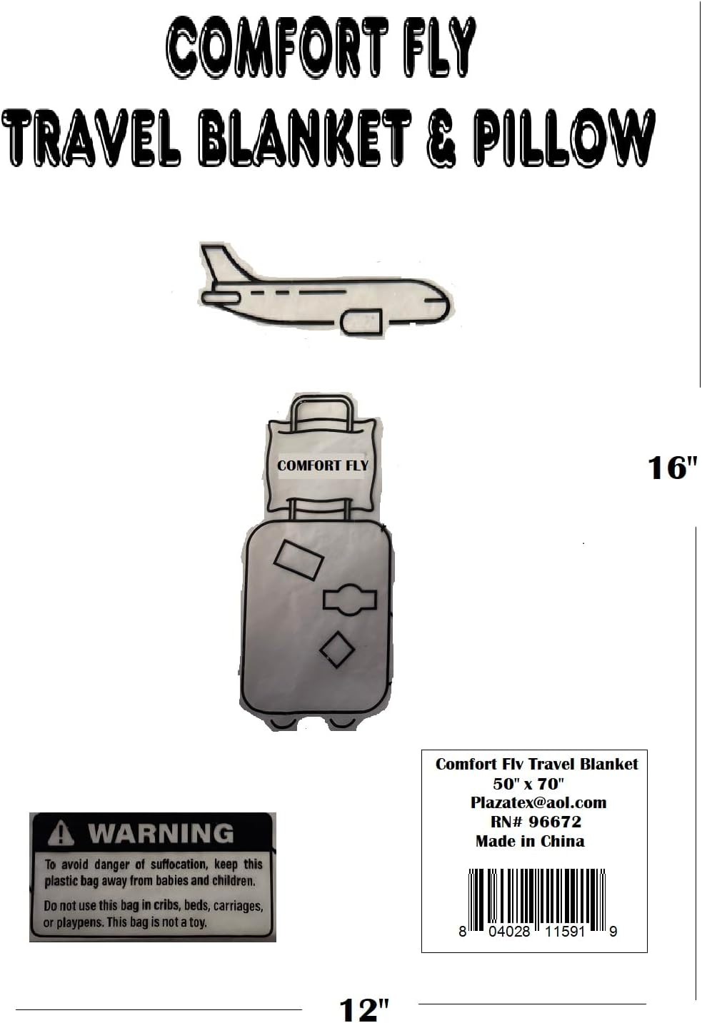 Comfort Fly Travel Blanket & Pillow" 2-in-1 Micro Plush Airplane Blanket with Carry Case (40" x 70")