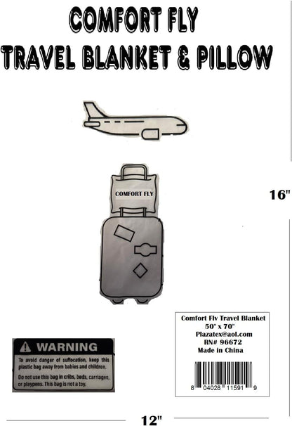 Comfort Fly Travel Blanket & Pillow" 2-in-1 Micro Plush Airplane Blanket with Carry Case (40" x 70")