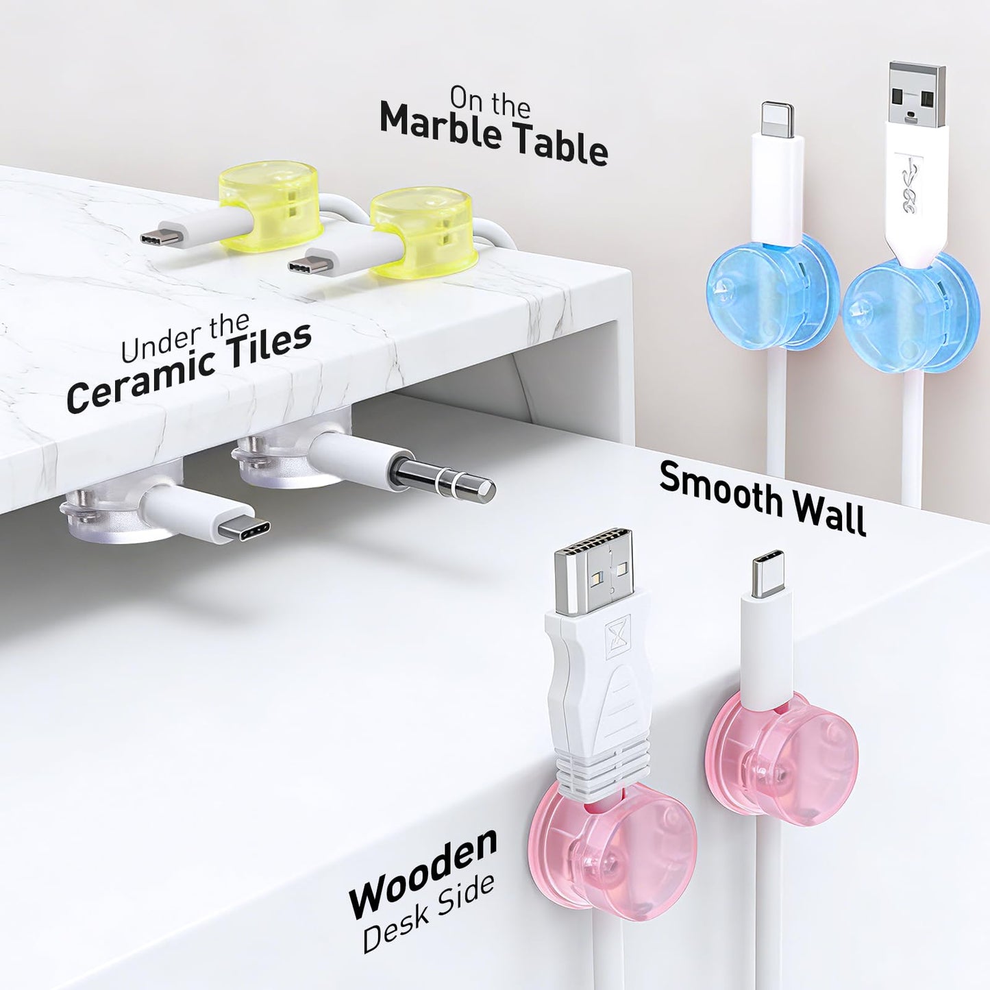 Pack Magnetic Cable Clips, Upgraded 360° Rotatable Cord Holde